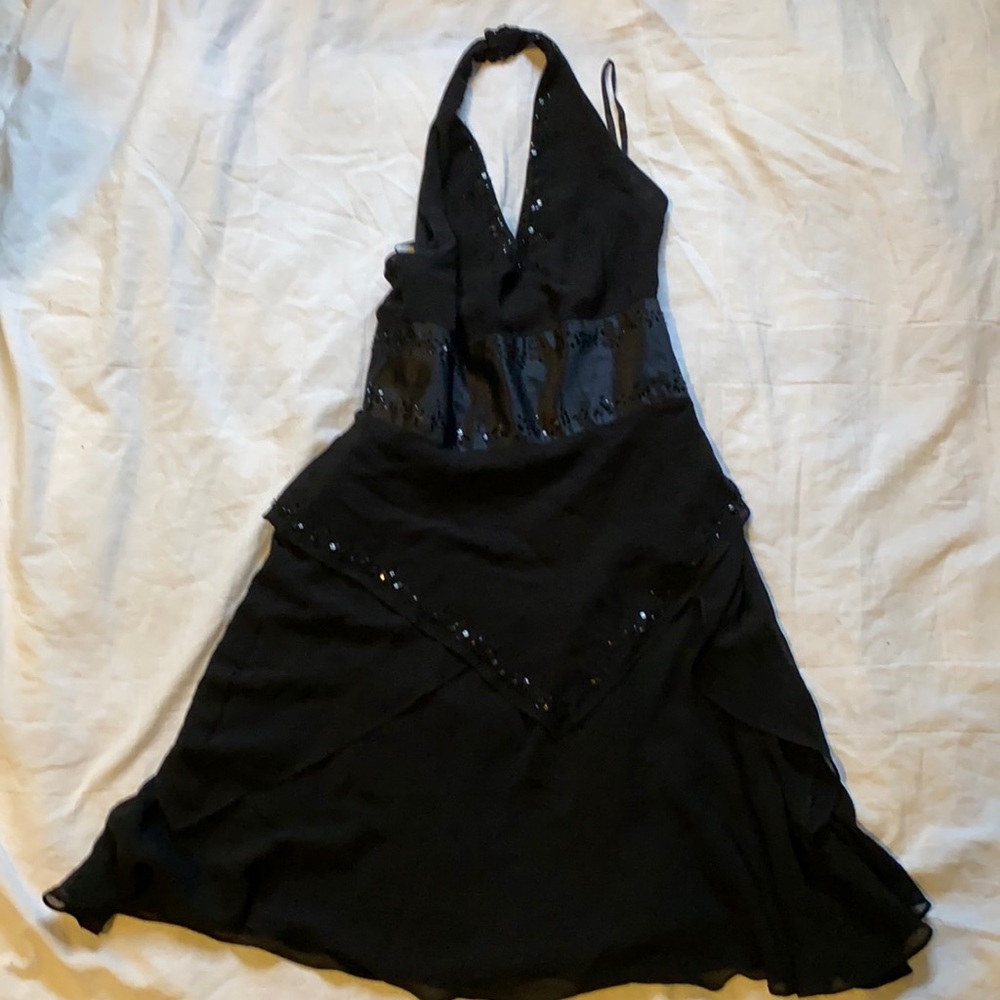 Vintage Nine West black halter cocktail dress with embellishments size 6